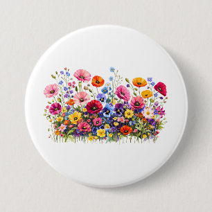 Äng med vildblommor och naturliga akvarellblommor knapp