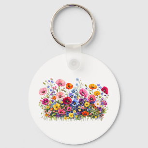 Äng med vildblommor och naturliga akvarellblommor nyckelring