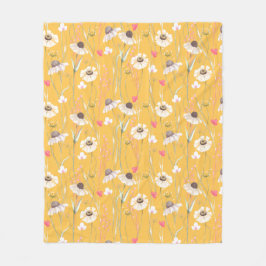 Äng stuga landtryck gult  fleecefilt