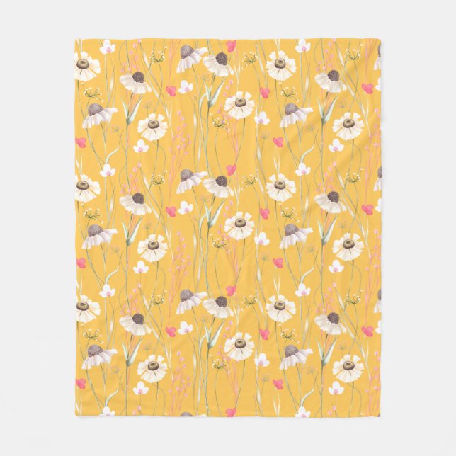 Äng stuga landtryck gult  fleecefilt (Framsidan)