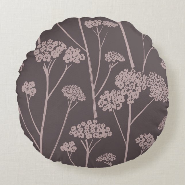 Äng Tystnad Djup Askgrå Dammig Mauve Rund Kudde (Framsidan)