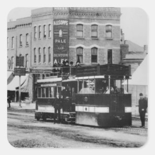 Ånga spårvagnen i norr London i 1880sna Fyrkantigt Klistermärke