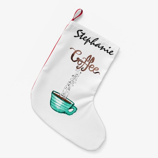 Ångande kopp för gullig vattenfärg av kaffe liten julstrumpa (Framsidan (Hängande))