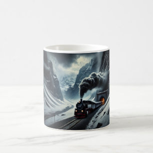 Ångånga Tåg som kommer från en bergstunnel Kaffemugg