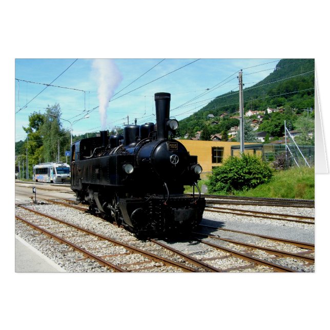 Ångatåg på Blonay Hälsningskort (Framsidan Horizontal)