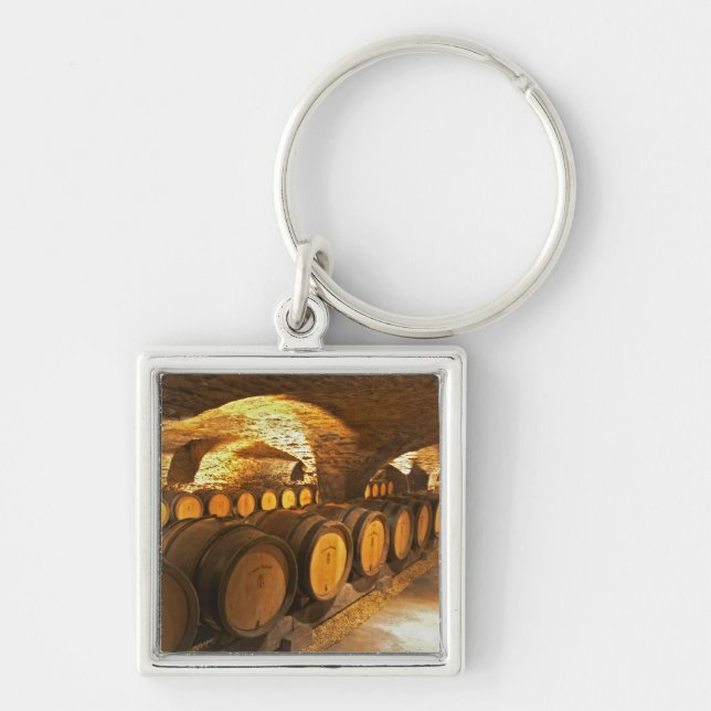 Ångbarrler i källaren i Domaine Comte Fyrkantig Silverfärgad Nyckelring (Framsidan)