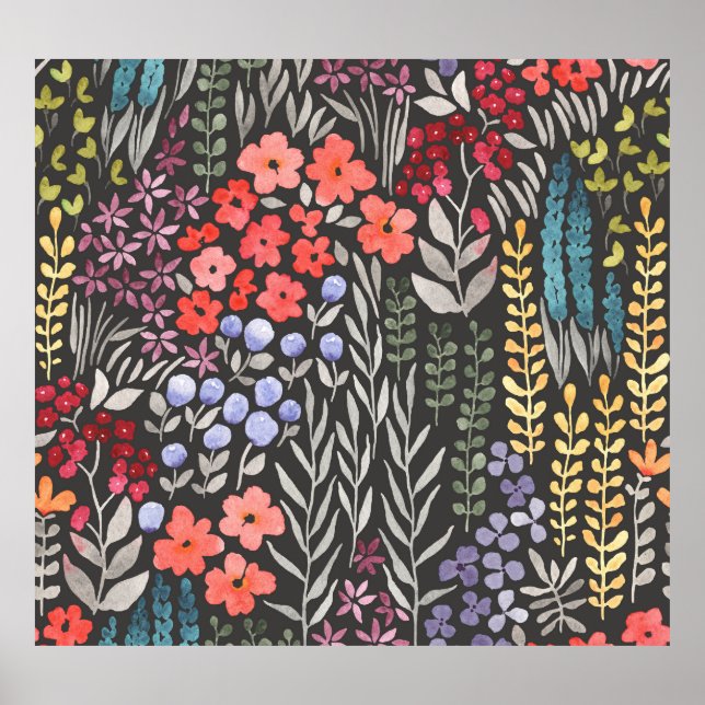Ängblommor: Akvarellblommig Sömlös Poster (Framsidan)