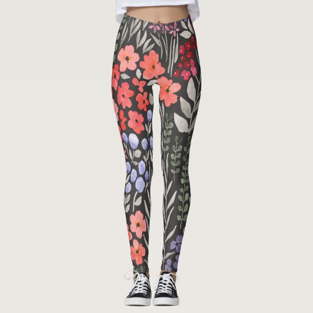 Ängblommor: Akvarellblommor sömlöst mönster Leggings (Framsida)