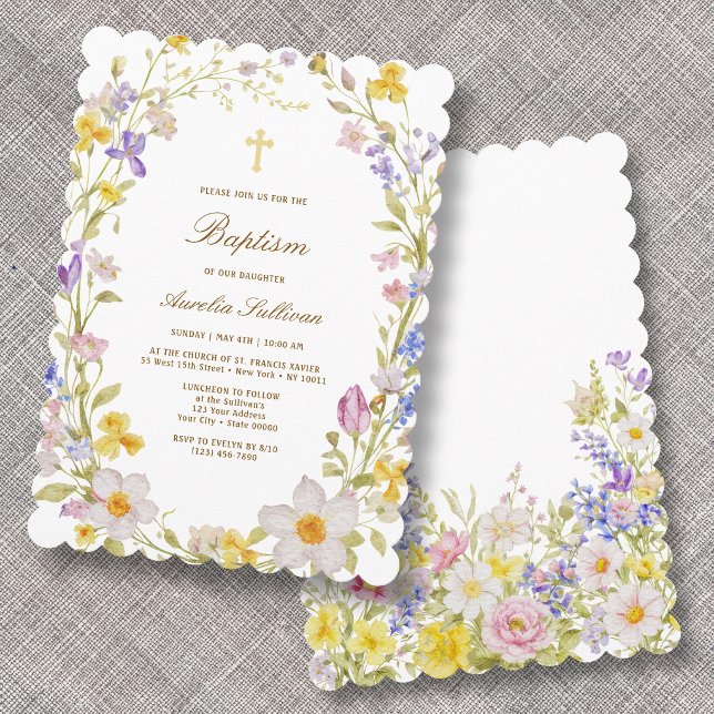 Ängblommor Ram Dop Inbjudan (Skapare uppladdad)