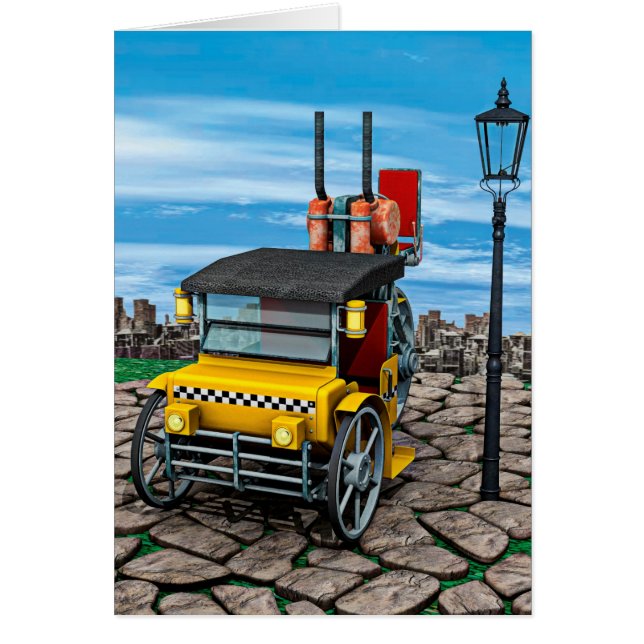 Ångdriven Cab-Taxi Hälsningskort (Framsidan)