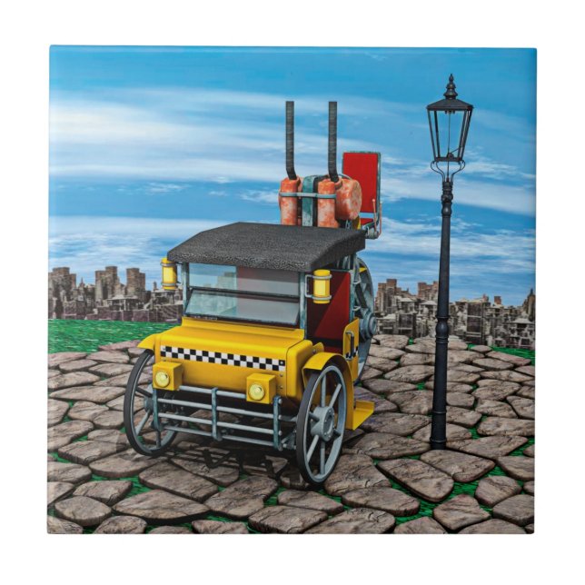 Ångdriven Cab-Taxi Kakelplatta (Framsidan)