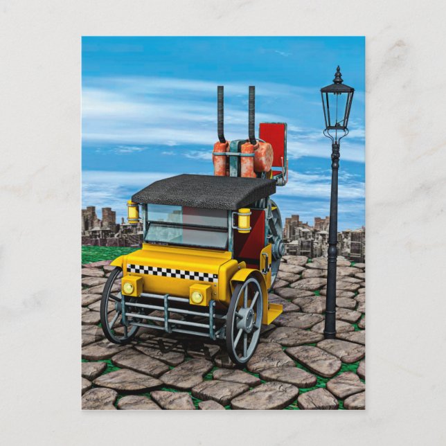 Ångdriven Cab-Taxi Vykort (Framsida)