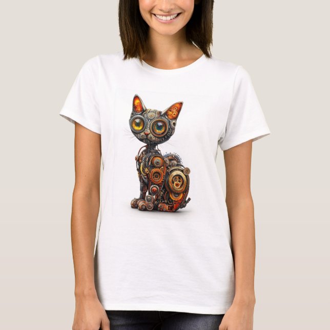 Ångdriven spinn � Steampunk Robotkatt T Shirt (Framsida)
