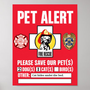 Ange Akutets varning Rädding Pets Window Sign Poster