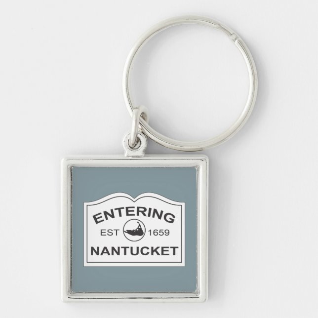 Ange Nantucket Keepsaké Sign White och Blue Fyrkantig Silverfärgad Nyckelring (Framsidan)