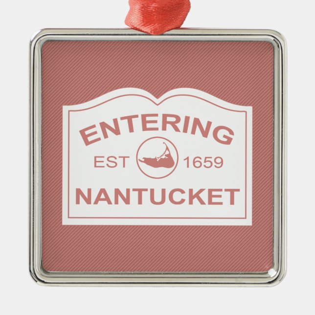 Ange Nantucket Welcome Sign in Nantucket Red Julgransprydnad Metall (Framsidan)