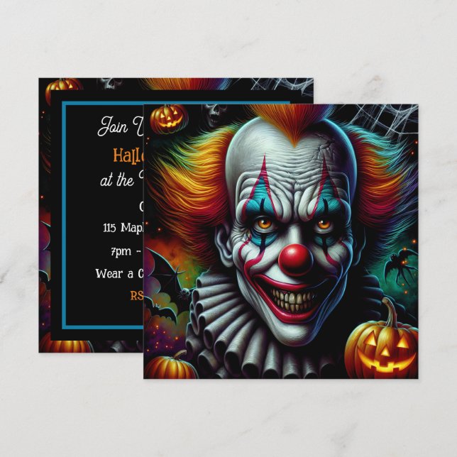 Ange om du vill | Scary Clown Halloween fest Inbjudningar (Fram/baksida)