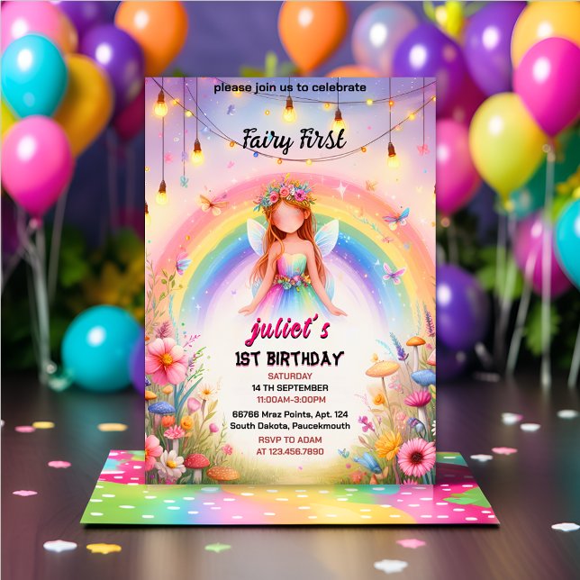ange Rosa flicka fairy för söt Blommigt första föd Inbjudningar (Skapare uppladdad)