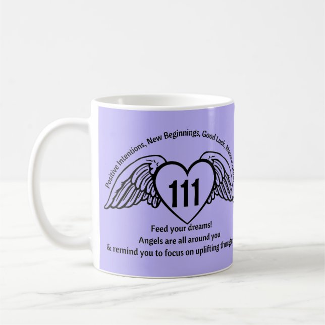 Angel 111 Numbers Lila Manifest Affirmation Namn Kaffemugg (Vänster)