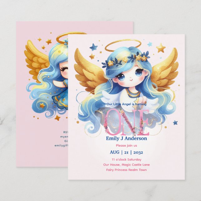 Angel 1:a födelsedagen Fairy Tale Magic Birthday (Fram/baksida)