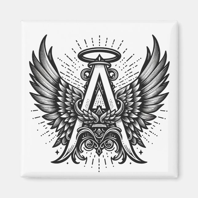 Angel Alphabet A Initial Latter Vingar Halo Magnet (Framsidan)
