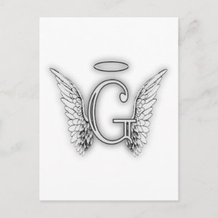 Angel Alphabet G Initial Latter Vingar Halo Vykort