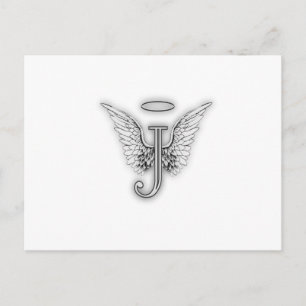 Angel Alphabet J Initial Brev Vingar Halo Vykort