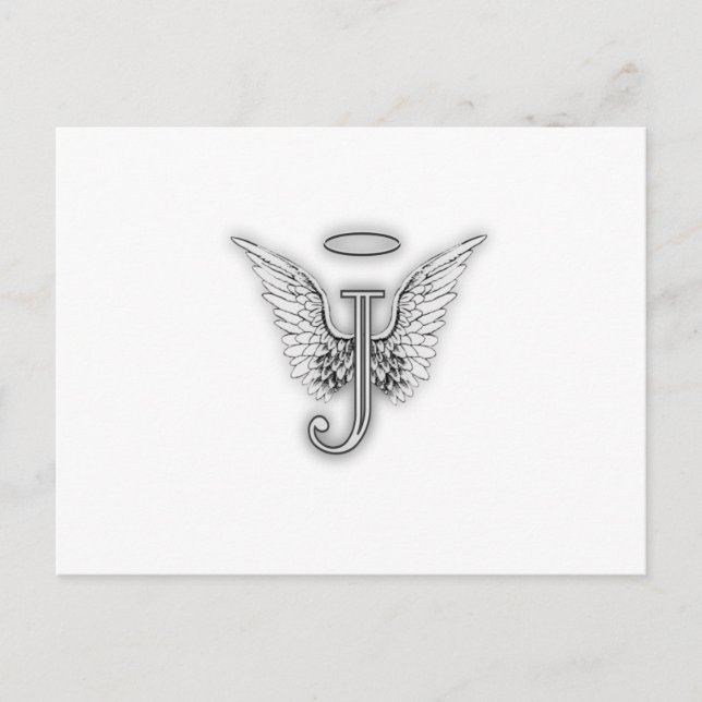 Angel Alphabet J Initial Brev Vingar Halo Vykort (Framsida)
