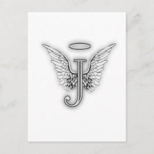 Angel Alphabet J Initial Brev Vinge Halo Vykort