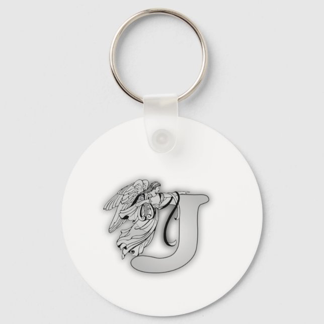 Angel Alphabet J Initial Monogram Nyckelring (Framsida)