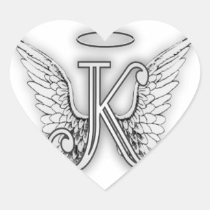 Angel Alphabet K Initial Brev Vingar Halo Hjärtformat Klistermärke