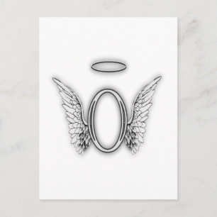 Angel Alphabet O Initial Brev Vinge Halo Vykort