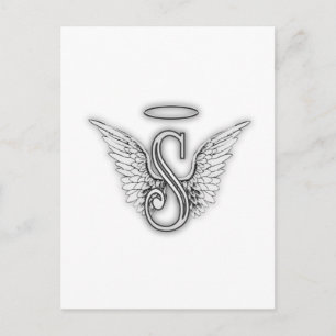 Angel Alphabet S Initial Brev Vinge Halo Vykort