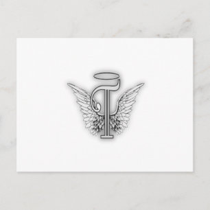 Angel Alphabet T Initial Brev Vinge Halo Vykort