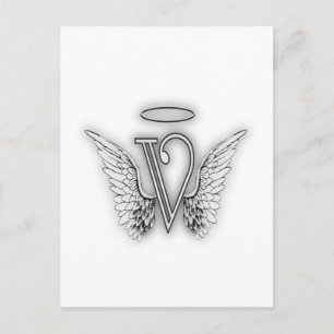 Angel Alphabet V Initial Brev Vingar Halo Vykort