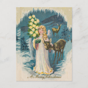 Angel and Deers God jul Vintage Helgdag Vykort