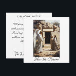 Angel Announce The Resurrection   Greetings Kort<br><div class="desc">Angel is announcing women the Resurrection. 
They all stand in front of the tomb,  in a soft,  gentle light. 
Above is the text "He Is Risen"
Generative content image,  customizable religious greetings, </div>
