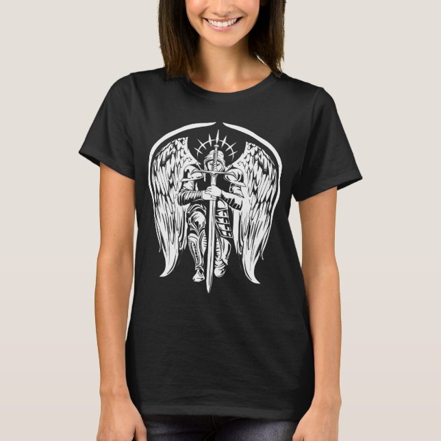 Angel Archangel Michael Warrior Gift T Shirt (Framsida)