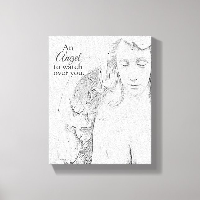 Angel att titta över dig, svart veksekonst canvastryck (Framsida)