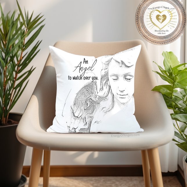 Angel att titta över din svarta vita Vingar-citat Kudde (An angel to watch over you quote pillow guardian archangel Kristy McAdams Energy Of Angels)