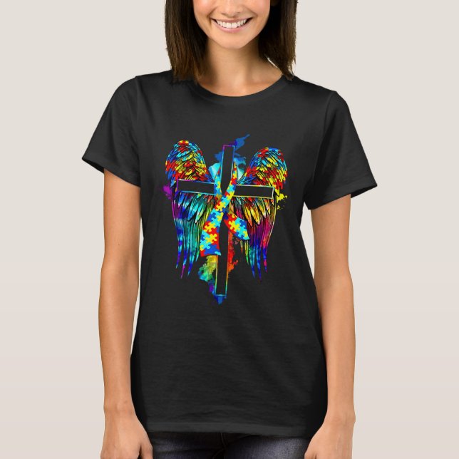 Angel Autism Awareness Kor Vingar Kor Faith Jes T Shirt (Framsida)