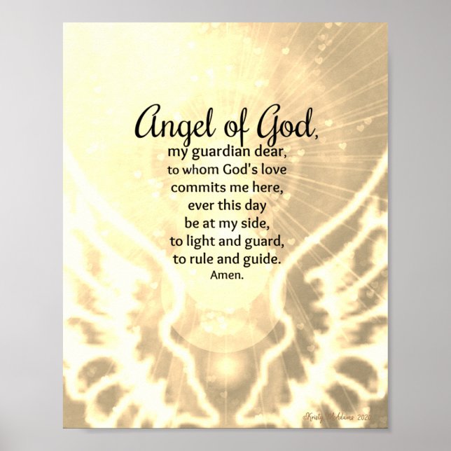 Angel av Gud Prayer Amber Gult Watercolor Poster (Framsidan)