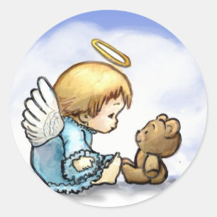 Angel baby och nalle runt klistermärke