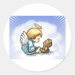 Angel baby och nalle runt klistermärke