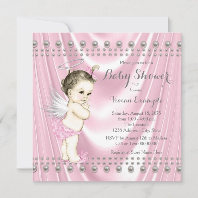 Angel Baby Satin och Pearl Baby Shower Inbjudningar (Framsida)