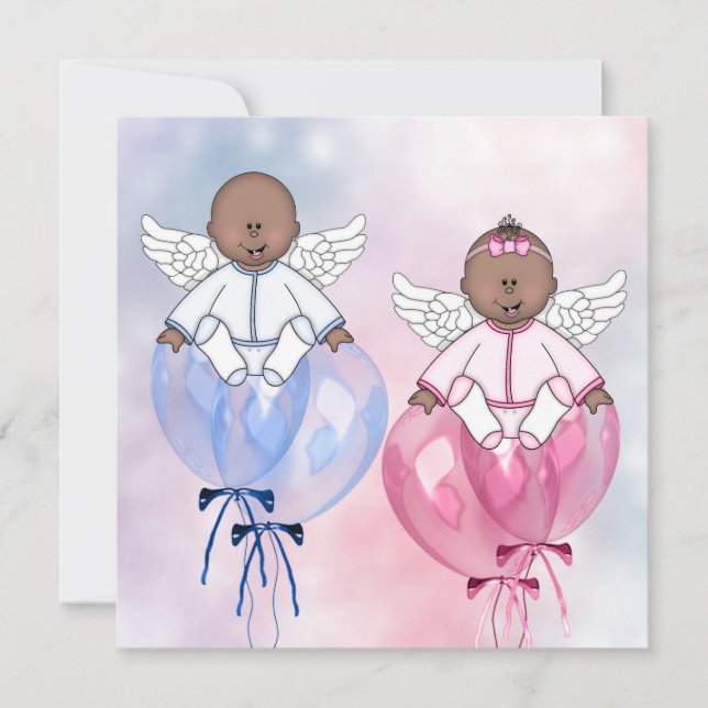 Angel Balloons African American Gender Reveal Inbjudningar (Framsida)
