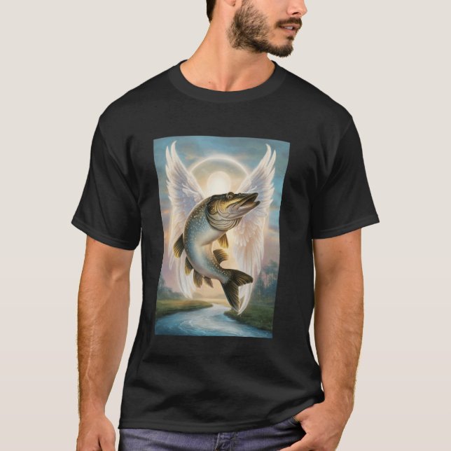 Ängel Bevingad Fisk Över Vatten Surreal Vild Ande  T Shirt (Framsida)