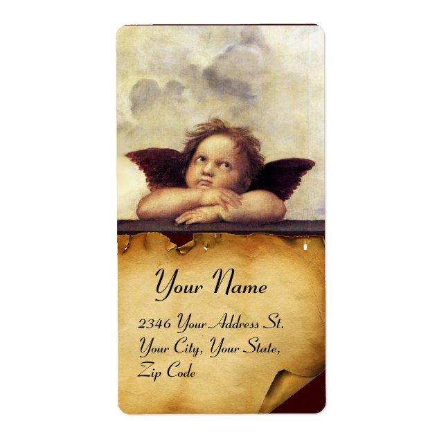 ÄNGEL / Bevingad kerub,,brunt pergament,vitt Fraktsedel (Framsidan)