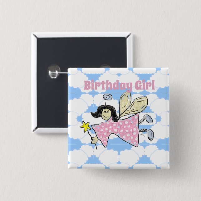 Angel Birthday Girl Button Badge Knapp (Framsida & baksida)