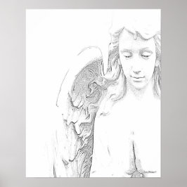 Angel Black White Vingar Andlig Wall Art Poster